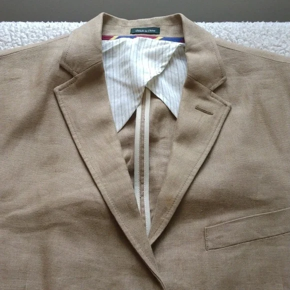 J Crew Tan Unlined Irish Linen 3 Button Sport Jacket44R